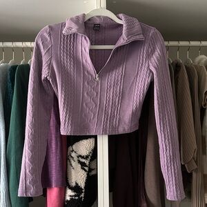 Purple Long Sleeve Cropped Print Top